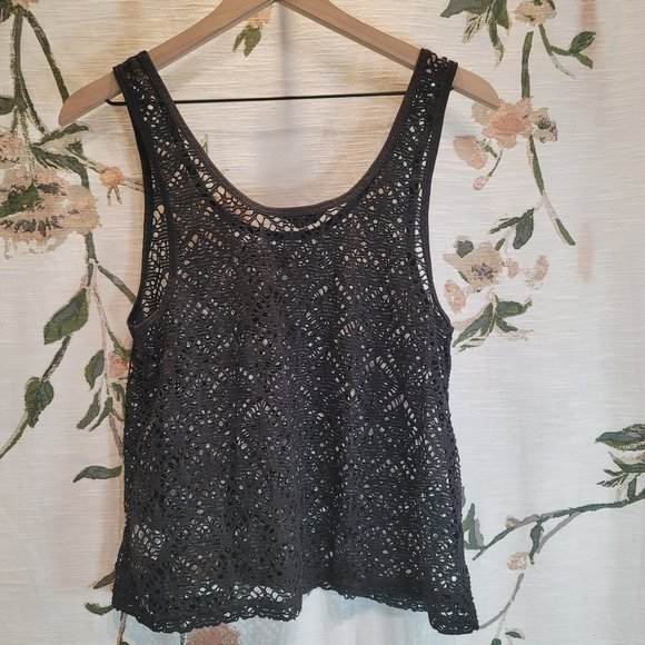SALE 3/16$ or 4/20$ Aeropostale Black Mesh Lace Tank Top Women Small Petite - Picture 1 of 5
